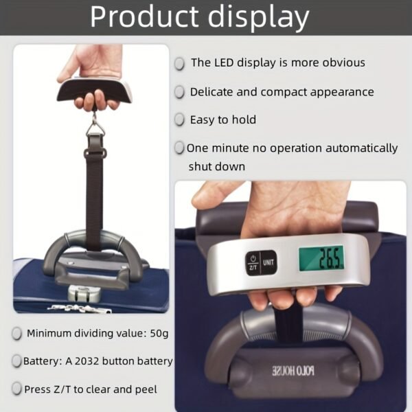 1pc 110lb/50kg Digital Handheld Luggage Hanging Baggage Scale, hand Scale, for automotive detailing tools, Mini Portable Electronic Scale, Express Scale With Backlight LCD Display, Travel Must Haves